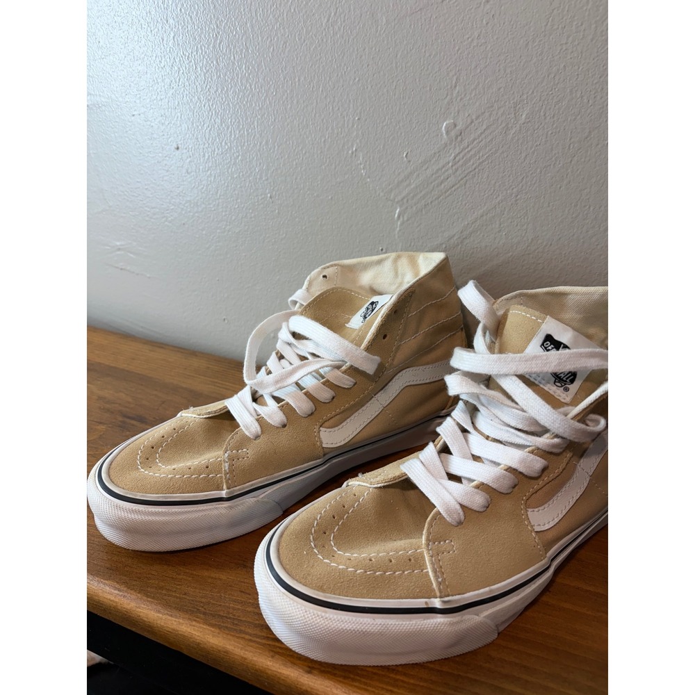 Vans Sk8-Hi High Top Sneakers Tan Suede Canvas Mens Skate Shoes